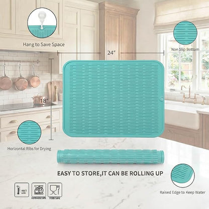 MicoYang Silicone Dish Drying Mat for Multiple Usage,Easy clean,Eco-friendly,Heat-resistant Silicone Mat for Kitchen Counter or Sink,Refrigerator or Drawer Liner Mint 2XL 24 inches x 18 inches - Image 2