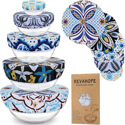 5-Size Reusable Beeswax Bowl Covers for Bread Proofing, Cotton Cloth Flexible Beeswax Wraps for Food Storage(Moroccan Style) by Revahope
