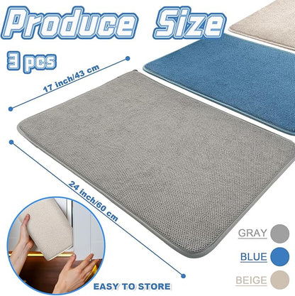 3 Pack XXL Dish Drying Mats,24×17" Absorbent Microfiber Dishes Drainer Mats,Large Size Pads for Kitchen Counter,Coffee,Rack,Under Sink(Beige,Blue,Gray) - Image 4