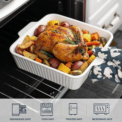 10" Square Ceramic Casserole Dish Set of 2-2.6 Qt Deep Baking Dishes with Handles for Oven, Lasagna Pan for Casseroles Cake Bread, Microwave Dishwasher Safe Bakeware Set, White - Image 2