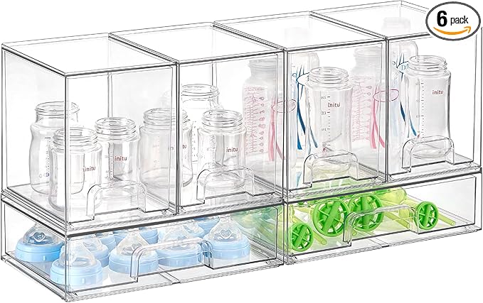 Vtopmart 6 Pack Baby Bottle Organizer Set, Stackable Storage Drawers Ideal for Kichen Countertop, Vanity, Bathroom, Cabinet, Pantry Organization by Vtopmart