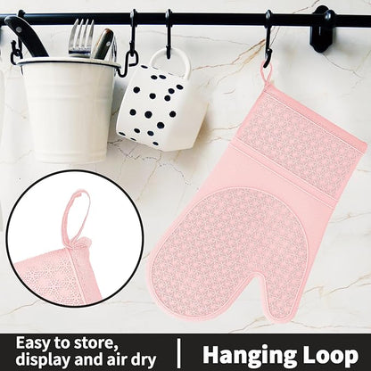Hovico Silicone Oven Mitts, Heat Resistant 500F Kitchen Mitts 2PCS, 11.6" BPA-Free Soft Baking Gloves, Non-Slip Grip Oven Gloves with Soft Cotton Lining for Kitchen Cooking Baking BBQ - Pink - Image 6
