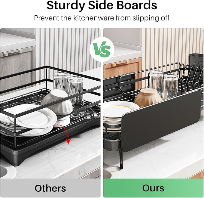 SNTD Dish Drying Rack - Large Dish Racks for Kitchen Counter, Expandable Dish Drainers with Cutlery Holder Stainless Steel Rustproof, Black - Image 5