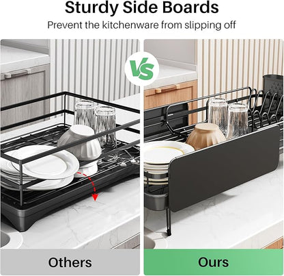SNTD Dish Drying Rack - Large Dish Racks for Kitchen Counter, Expandable Dish Drainers with Cutlery Holder Stainless Steel Rustproof, Black - Image 5