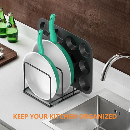 KORRTFID Kitchen Cabinet Organizer - Steel Cookware Rack, Divided Holder with 3 Slots for Skillets, Baking Tray and Chopping Board - Pan Storage (2.2 Inch Width Slots) - Image 5