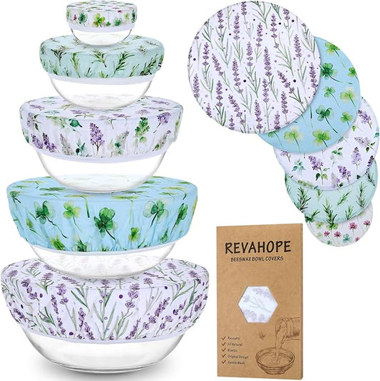 5-Size Reusable Beeswax Bowl Covers for Bread Proofing, Cotton Cloth Flexible Beeswax Wraps for Food Storage(Lavender) by Revahope