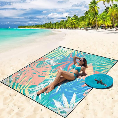 WIWIGO Beach Blanket Waterproof Sandproof Beach Mat 79" X 83"/10'x9'for 2-8 Adults Quick Drying Outdoor Picnic Mat Beach Accessories for Travel, Camping, Hiking by WIWIGO