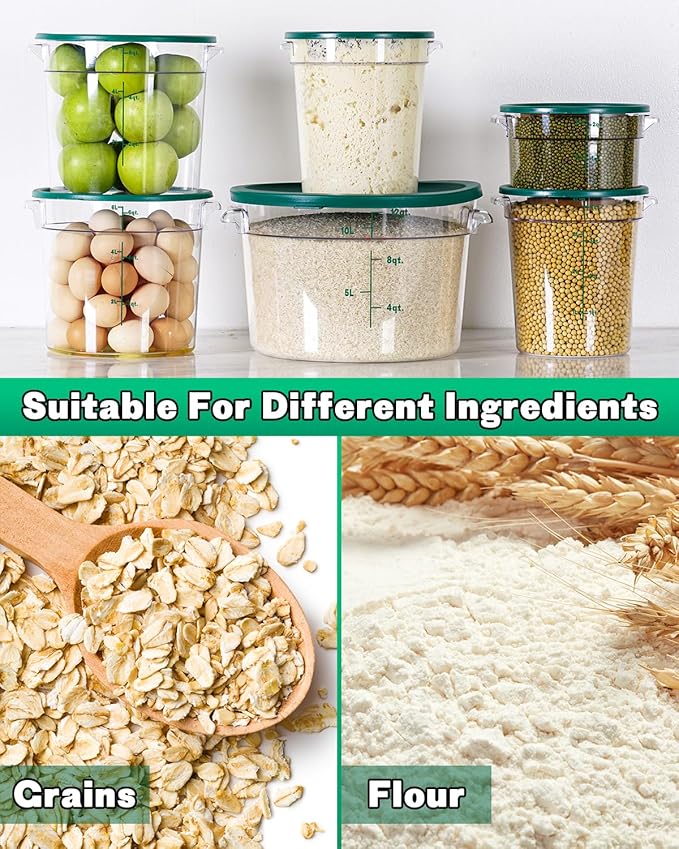 2QT&4QT NSF Round Food Storage Containers with Lids: 4 PCS [Total Food Grade][Hot&Cold Resistant] Dough Proofing Container for Pizza, Bread with Measuring Spoons Included(BPA FREE) (GREEN) - Image 4