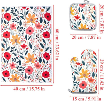 6 Pcs Kitchen Stuff Accessories,Kitchen Oven Mitts and Pot Holders Sets with Microfiber Kitchen Towel and Cooking Kitchen Aprons for Women,Gifts for Women