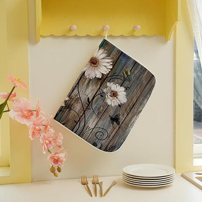 Spring Dish Drying Mat 18x24 Inches For Kitchen Counter Absorbent Floral Special Kitchen Decoration Summer Flower Drying Mat Pad For Home Kitchen,Dining Room,Office Decoration