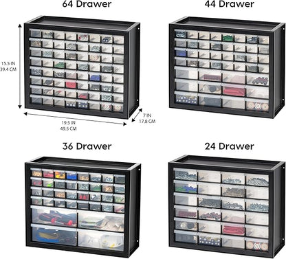 IRIS USA Small Parts Storage Cabinet, Made in USA, 64-Drawer Organizer for Hardware, Screws, Nuts & Bolts, Electronics, Beads, Craft Supplies, Building Bricks, Teacher Toolbox Storage – Black