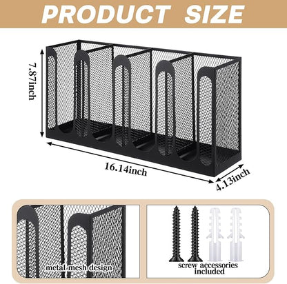 Maxcheck Metal Mesh Cup and Lid Holder Coffee Paper Cup Dispenser Lid Holder Storage Organizer Countertop or Wall Mount for Coffee Bar, Kitchen, Breakroom(4 Compartments,16.1 x 4.1 x 8 Inch)