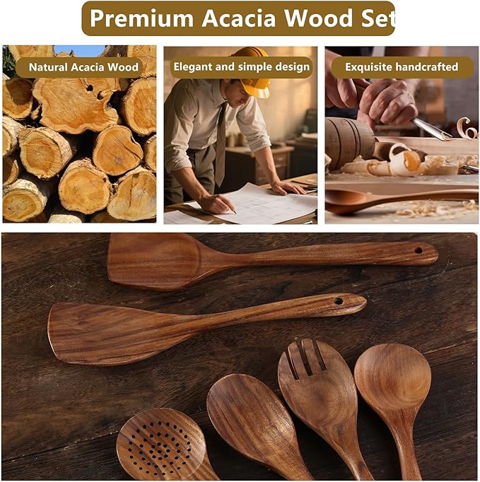 6 Pack Wooden Spoons For cooking – Heat-Resistant Wood Spatula with Comfort Grip, Lightweight Kitchen Cooking Utensils set, wood Spoon utensil Set Perfect for Non-Stick Cookware - Image 7