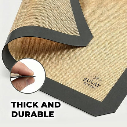 Zulay Kitchen Silicone Baking Mat Set – 2-Pack 16.5″ × 11.6″ Reusable Non-Stick Silicone Baking Sheets, Food-Safe, Heat-Resistant up to 250°F – Perfect for Cookies, Pastries & Oven Use (Dark Gray)