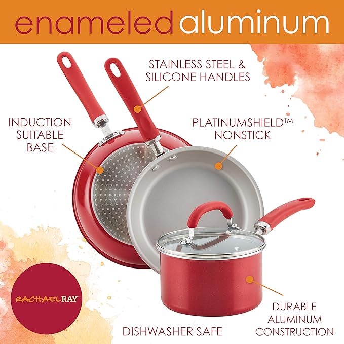 Rachael Ray Create Delicious Aluminum Nonstick Steam Set, 3-Quart, Red Shimmer - Image 6