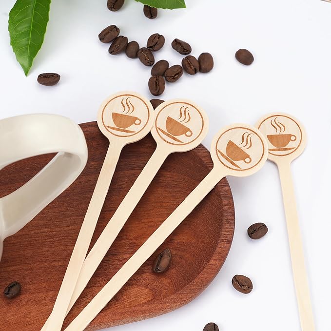 100Pcs Coffee Stirrers-5.9 Inch Natural Wooden Stir Sticks with Round Ends, Disposable Biodegradable Cafe Grade Coffee Stir Sticks Wood Beverage Mixer for Coffee Cocktails Milk Tea - Image 3