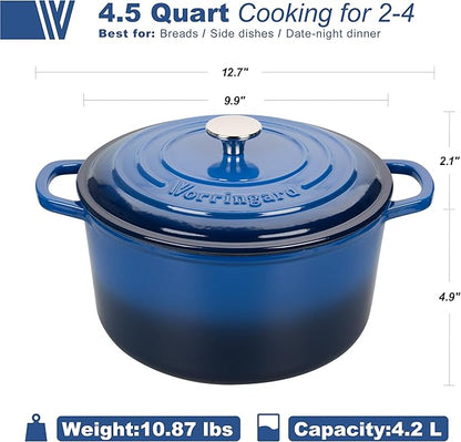 VORRINGARD Enameled Cast Iron Dutch Oven Pot with Lid, for Sourdough Bread Baking, Round Dutch Ovens, 4.5 Quart, Blue - Image 2