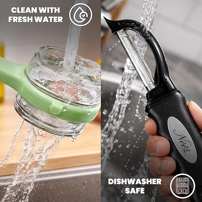 3-Pack Swivel Vegetable Peeler + Fruit Peeler with Container & Cleaning Brush, Ultra Sharp Stainless Steel Blades, Ergonomic Soft Grip Handle, Multi-Function Tool for Potato, Carrot, Apple, Cucumber
