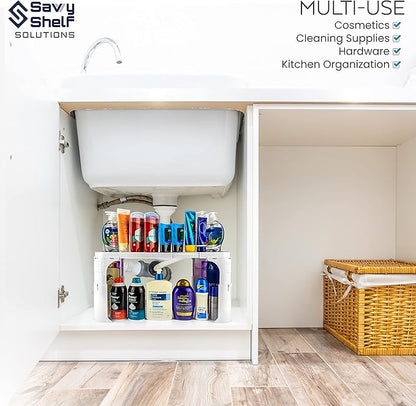 Expandable Under Sink Organizer and Storage I Bathroom Under the Sink Organizer Kitchen Under Sink Shelf I Cleaning Supplies Organizer Under Sink Storage I EXPANDABLE HEIGHT DEPTH & WIDTH