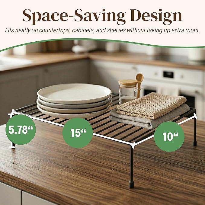 Evelots Kitchen Cabinet Wire Shelf Organizer/Rack - 4 Pack Sturdy Large Metal Shelf Risers - Double Your Counter Space - Great for Kitchen, Freezer, Pantry and Bathroom - Rustproof - Black - Image 2