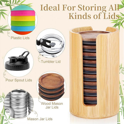 2 Pack Mason Jar Lid Organizer (Wide Mouth & Regular Mouth) Bamboo Ball Jar Wooden Storage Accessories for Home Kitchen Organization & Tumbler Lids, Fit Mason/Canning/Bamboo Lids - Image 6