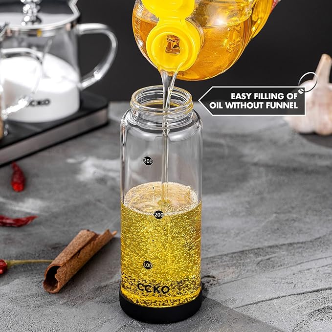Glass Olive Oil Dispenser Bottle Shatterproof and Leakproof with Stainless Steel Spouts High Temperature Resistant 17oz Cooking Oil and Vinegar Cruet Dispenser - Image 6
