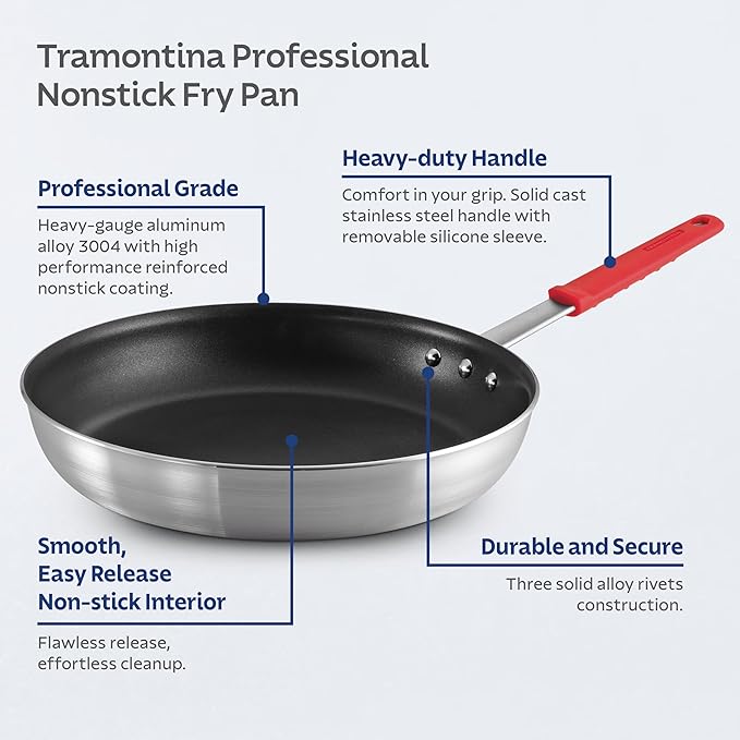 Tramontina Professional 14-Inch Non Stick Extra Large Frying Pan, Heavy-Gauge Aluminum Skillet with Reinforced Nonstick Coating, Red Handle, Dishwasher and Oven Safe - Image 3