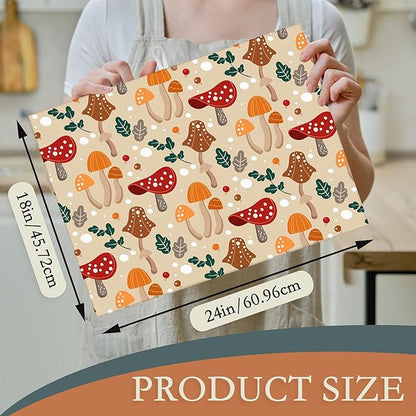 Funny Mushrooms Dish Drying Rack Mats Decor,Green Leaves Dish Pad Drying Mat Kitchen Counter 18x24 Inch Absorbent Reversible Microfiber for Coffee Bar Sink Countertop