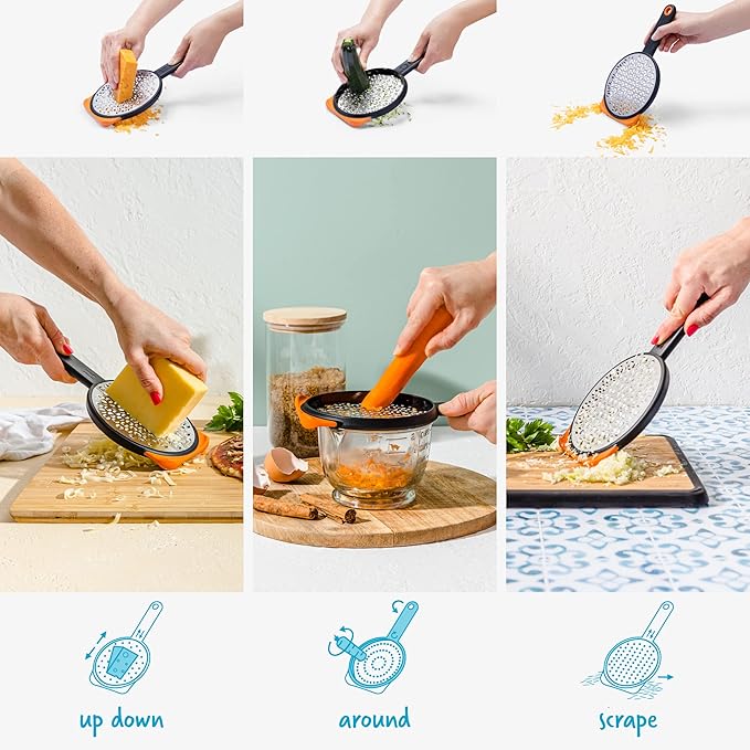 Dreamfarm Ograte Two-Sided Coarse Food & Vegetable Speed-Grater with Non-Slip Bowl Hook & Foot - 6mm Coarse Grater, Orange - Image 4