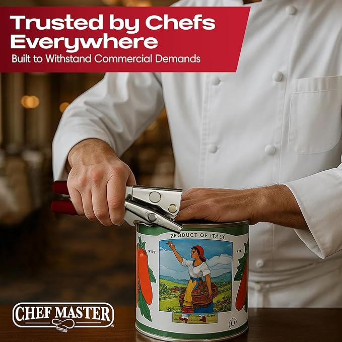 Chef-Master Commercial Can Opener, Multi-Purpose Can-Opener Manual, Easy Turn Anti-slip Grip Knobs, Sharp Cutting Discs, Manual Handheld With Soft Handle for Large Cans & Kitchen Use -90226 - Image 7