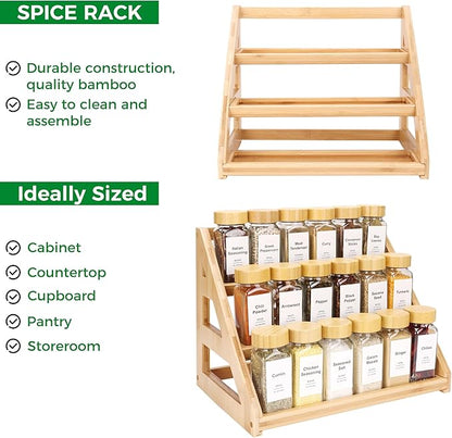 Spice Rack, Spice Organizer -3 Tier Bamboo Spice Racks, Solution for Spice Storage in Kitchens, Countertops，Storage Rooms and Other Places - Image 3