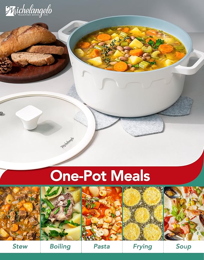 MICHELANGELO 8-Quart Soup Pot with Lid - Nonstick Large Ceramic Stock Pot for Induction Cooktop, 8qt Non Stick Cooking Pots with Silicone Handle Covers & Pot-Holder, Cream - Image 7