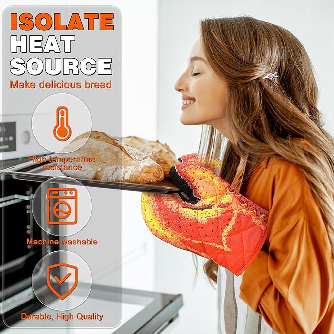 4 Pcs Lobster Claw Oven Mitts and Pot Holders Quilted Cotton Lining Design Heat Resistant Oven Gloves Set with Poth Holder Microwave Gloves Safe for Baking Cooking Barbecue - Image 4