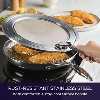 Circulon Tools and Gadgets Universal Splatter Guard Mesh Grease Cover for Pots and Pans Protects Stove, Countertop, and Kitchen from Oil when Frying, 13 Inch Splatter Guard - Stainless Steel - Image 4