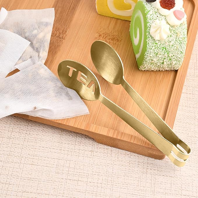 4Pcs Gold Tea Bag Squeezer, Stainless Steel Clip On Strainer, Tea Spoon Tongs For Loose Tea Ice Sugar Cubes, Tea Bag Holder Tea Accessories For Tea Drinkers