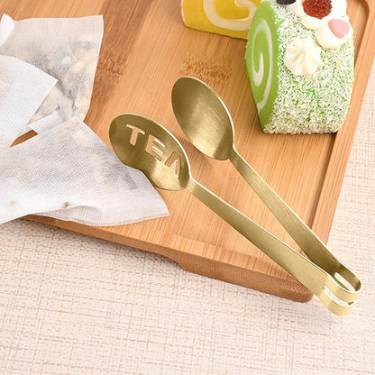 4Pcs Gold Tea Bag Squeezer, Stainless Steel Clip On Strainer, Tea Spoon Tongs For Loose Tea Ice Sugar Cubes, Tea Bag Holder Tea Accessories For Tea Drinkers