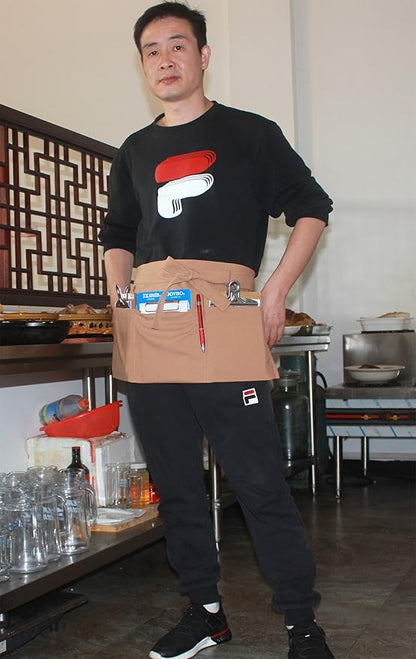 Resist water 3 big Pockets Waist Server Apron Kitchen Restaurant Unisex Half Aprons - Image 3