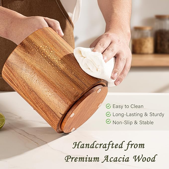 Criusia Utensil Holder 3 Pack, 360° Rotating Acacia Wood Cooking Utensil Crocks for Kitchen Counter, Farmhouse & Modern Decor, (1 Large, 1Medium, 1 Small) - Image 4