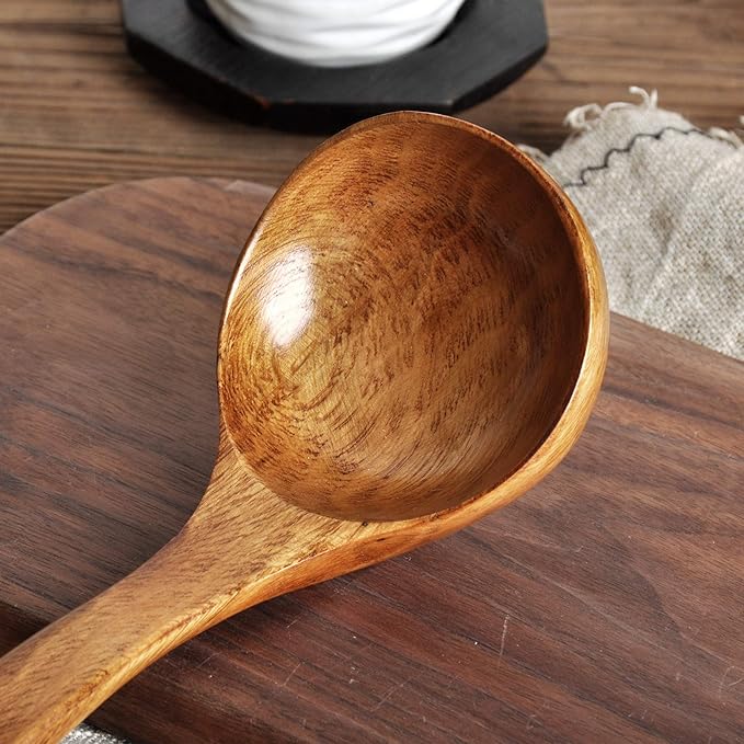 FJNATINH Wooden Ladle with Long Handle, Handmade Soup Ladle for Cooking Kitchen Cookware - Image 5