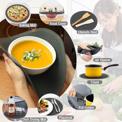 4 in 1,WENWELL Vented Collapsible Microwave Splatter Cover & Mat,Kitchen dish bowl Plate lid for Food,Dishwasher-Safe,BPA-Free Silicone & Plastic