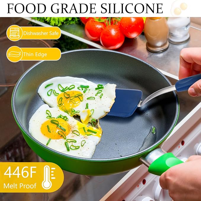Silicone Cookie Spatula Turner 2 Pack Mini Brownie Spatula Flexible Kitchen Small Silicone Turner for Nonstick Cookware Heat Resistant No Scratch Flipper for Egg Pancake(Blue) - Image 4