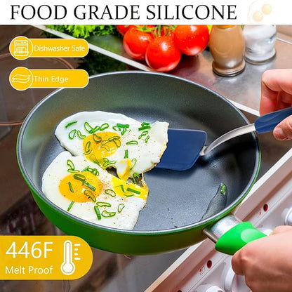 Silicone Cookie Spatula Turner 2 Pack Mini Brownie Spatula Flexible Kitchen Small Silicone Turner for Nonstick Cookware Heat Resistant No Scratch Flipper for Egg Pancake(Blue) - Image 4