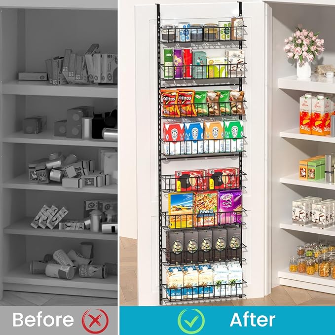 ElegantArray 8-Tier Pantry Door Oragnizer, Over The Door Pantry Organizer Rack and Storage, Hanging Spice Rack Shelves Door, Home Office Laundry Room Bathroom & Kitchen Organization Essentials Metal - Image 2