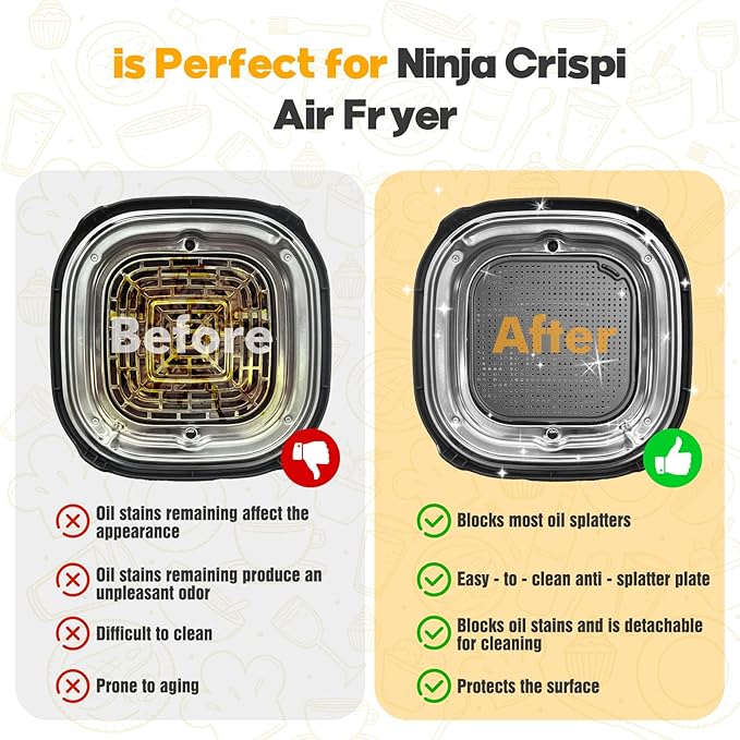 2 PCS Silicon Splatter Shield for Ninja Crispi Air Frye,Air Fryer Accessories for Ninja Crisp for Ninja Crisp Containers Air Fryer Accessories for Ninja Air Fryer Replacement Parts Grey