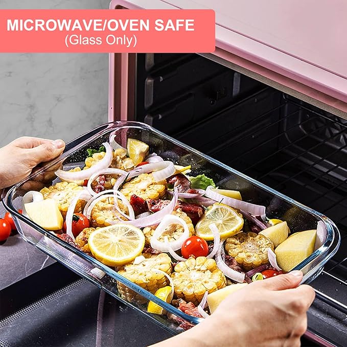 KOMUEE 8 Pieces Glass Baking Dish with Lids Rectangular Glass Baking Pan Bakeware Set with BPA Free Lids, Baking Pans for Lasagna, Leftovers, Cooking, Kitchen, Fridge-to-Oven, Red - Image 3