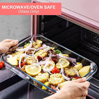 KOMUEE 8 Pieces Glass Baking Dish with Lids Rectangular Glass Baking Pan Bakeware Set with BPA Free Lids, Baking Pans for Lasagna, Leftovers, Cooking, Kitchen, Fridge-to-Oven, Red - Image 3