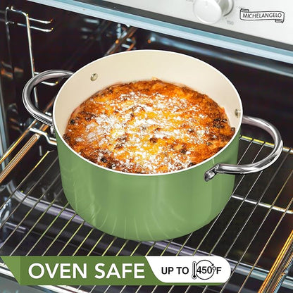 MICHELANGELO Stock Pot with Lid, 6 Quart Cooking Pot with Ceramic Coating, Nonstick Ceramic Soup Pot with Lid, Induction Compatible - 6QT Stockpot, Green - Image 5
