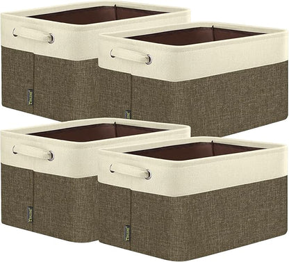 BALEINE 4 Pack Fabric Closet Storage Bins for Shelves, Linen Closet Organizers and Storage, Decorative Baskets for Organizing, Shelf, Clothes, Home, Office (Brown, 17''x13''x10.5'')