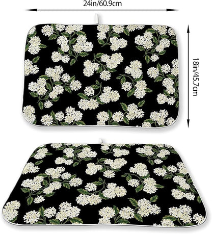 Black Dish Drying Mat 18x24 Inch Green Vintage Floral Hydrangea Flower Drying Mat Spring Summer Seasonal Absorbent Dish Drying Pad Dish Rack Drainer Mats for Kitchen Dining Counter