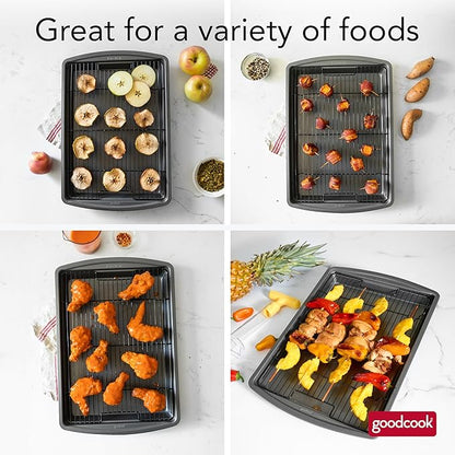 GoodCook 15” x 10.5” Nonstick Carbon Steel Baking Pan & Raised Wire Rack – Pizza Crisper,Crispy Bacon,Multipurpose Cooking Sheet Pan,Cooling Rack,Kitchen Cookware Set,Dishwasher Safe,(Pack of 12) - Image 3